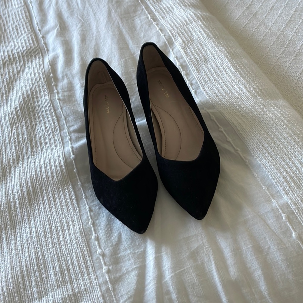 Black suede kitten heel pump by All Black